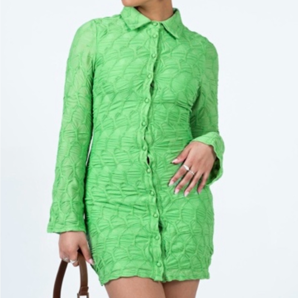 Princess Polly Green Long Sleeve Dress Mini Collared Button Women’s Size 2 NWT - Picture 2 of 8